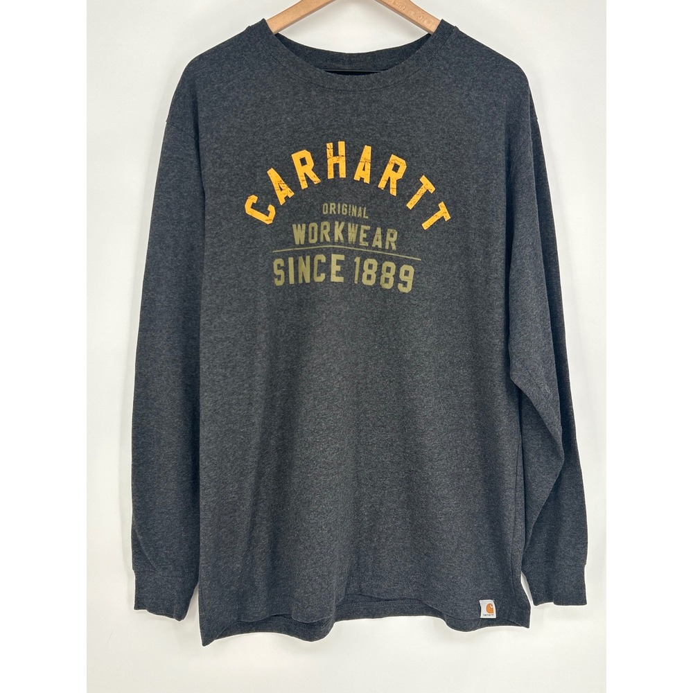 Carhartt Original Fit Spell Out‎ Chest Logo Gray Long Sleeve Mens Shirt Large